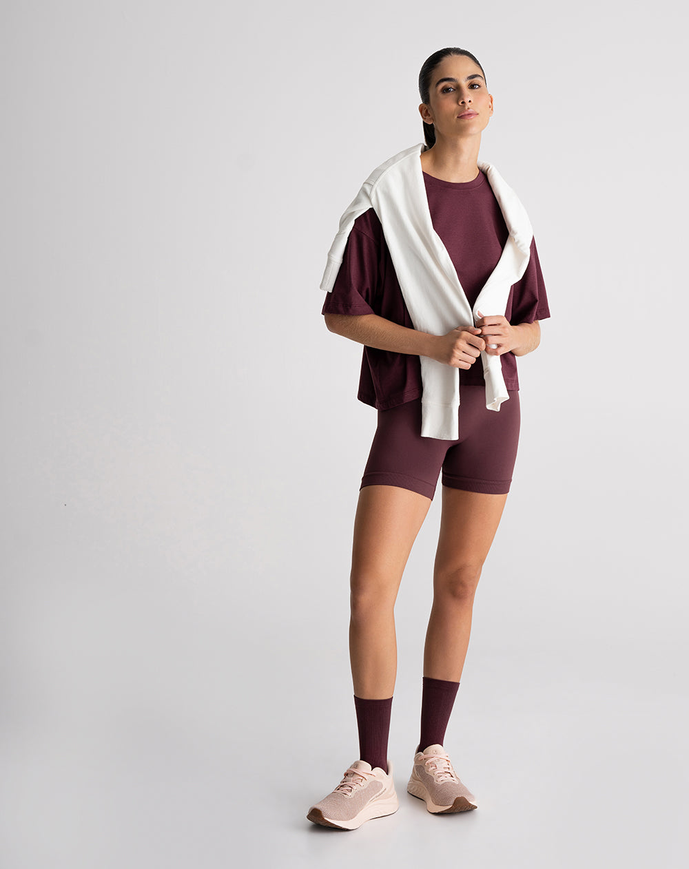 Camiseta deportiva mujer tacto suave vinotinto