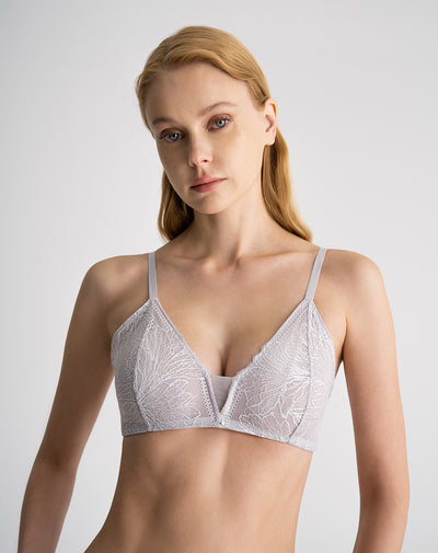 Top soporte bajo en encaje gris plata