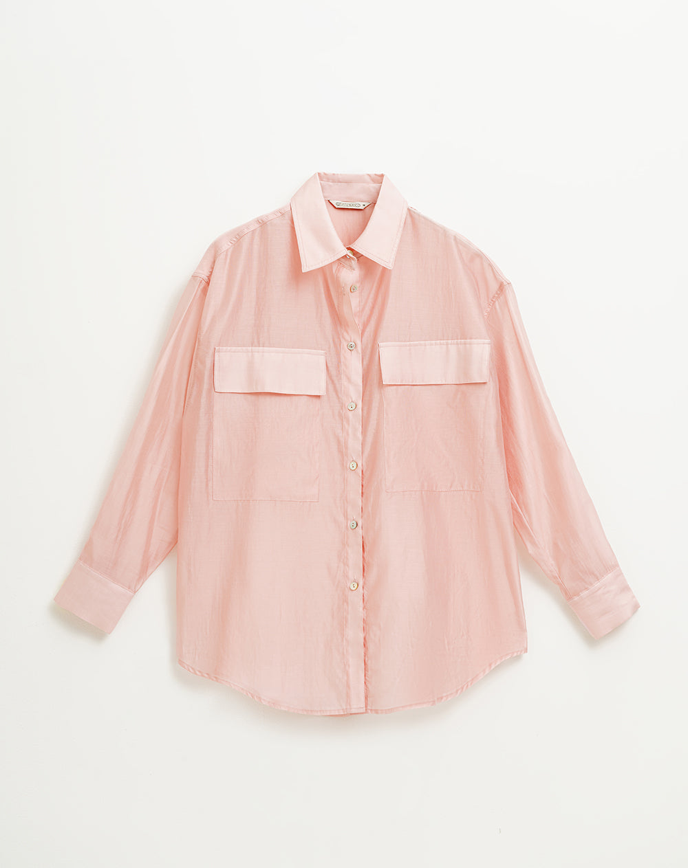 Camisa manga larga oversize transparencia rosada mujer