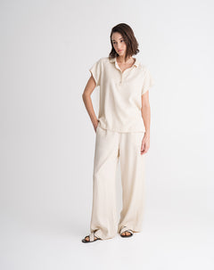 Pantalón relaxed fit tiro medio avena