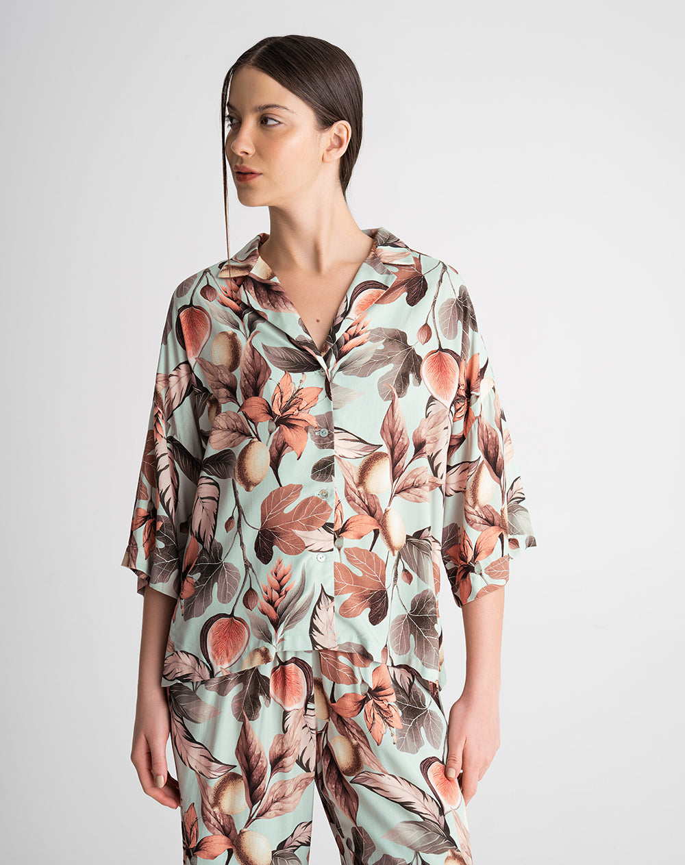 Camisa de pijama manga corta estampada mujer