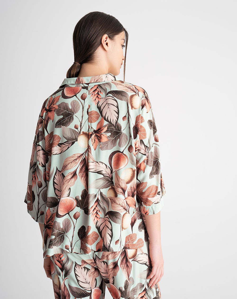 Camisa de pijama manga corta estampada mujer