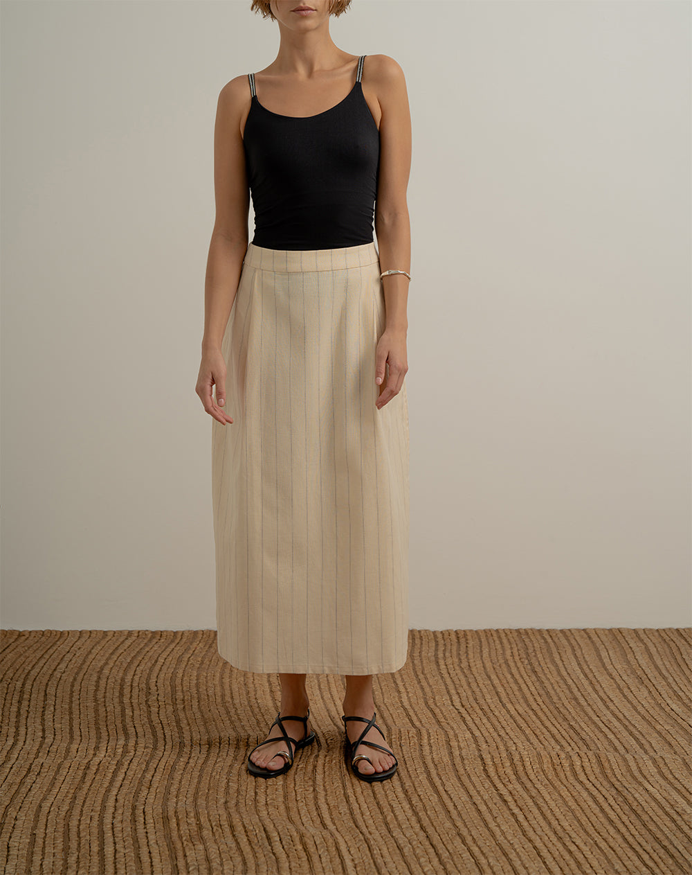 Falda midi tiro alto amarilla mujer