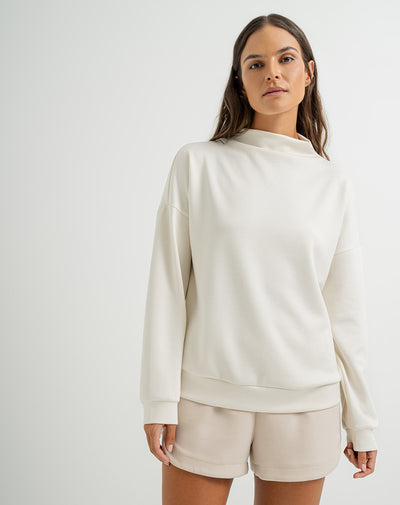 Buzo cuello alto tacto suave habano mujer