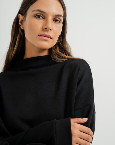 Camibuzo cuello alto tacto suave negro mujer