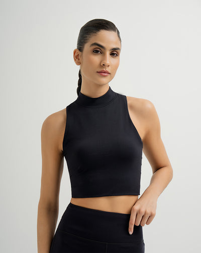 Crop top deportivo soporte alto control de humedad negro