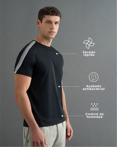 Camiseta deportiva hombre control humedad negra