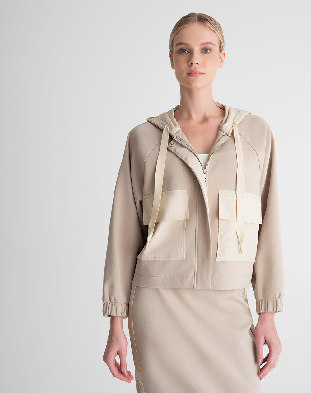 Chaqueta tacto suave caqui mujer