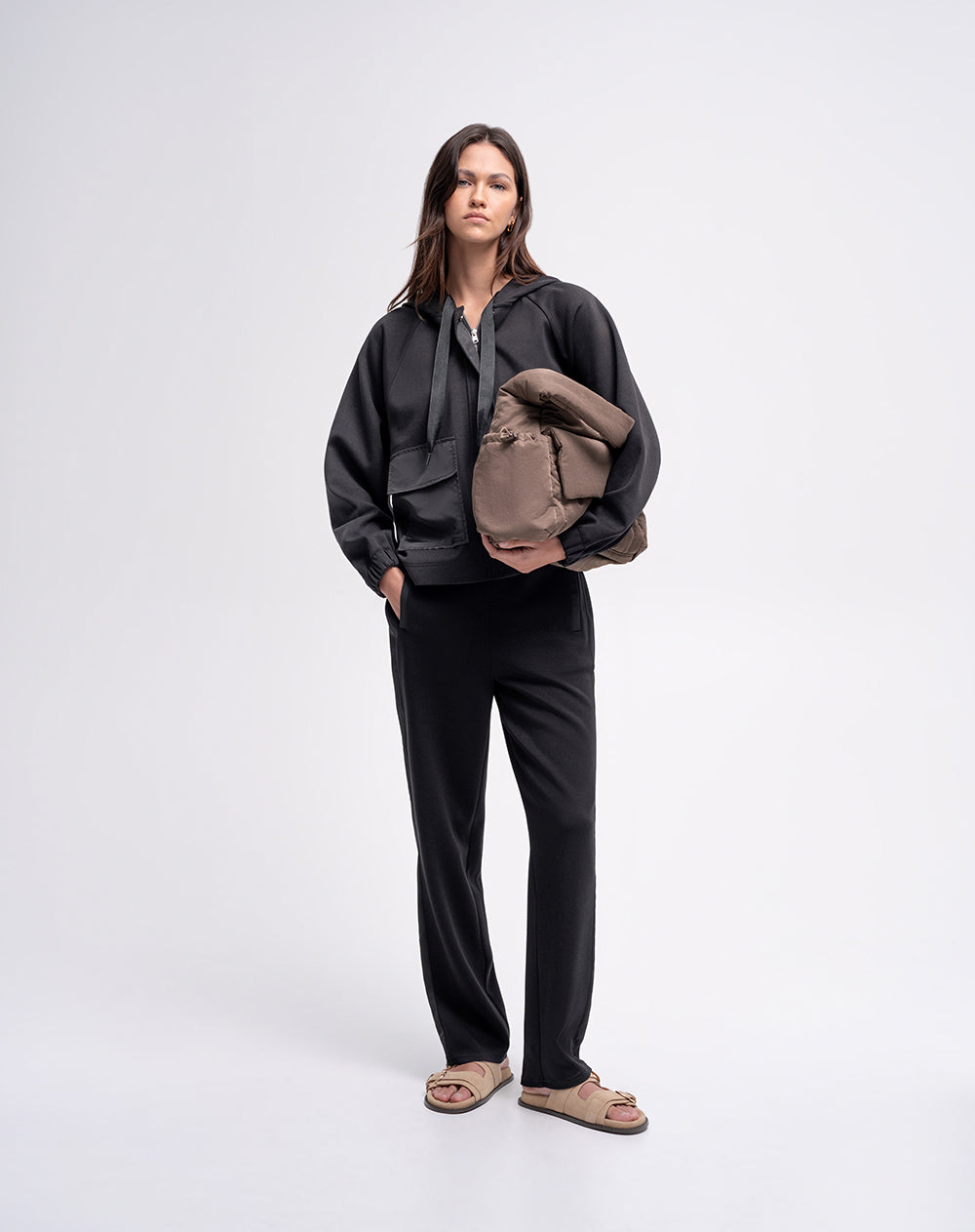 Chaqueta confort tacto suave negro mujer