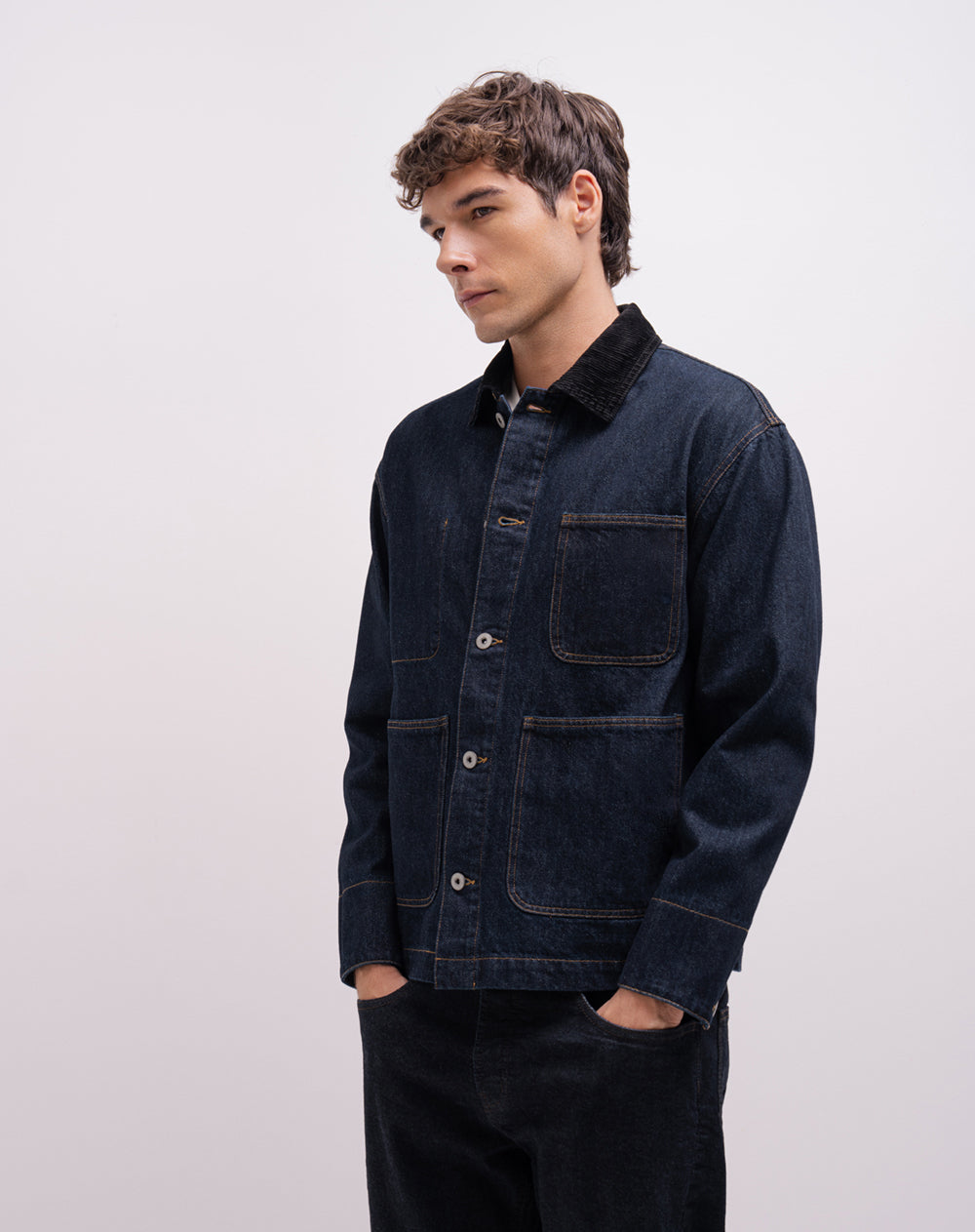 Chaqueta oversize denim oscuro hombre