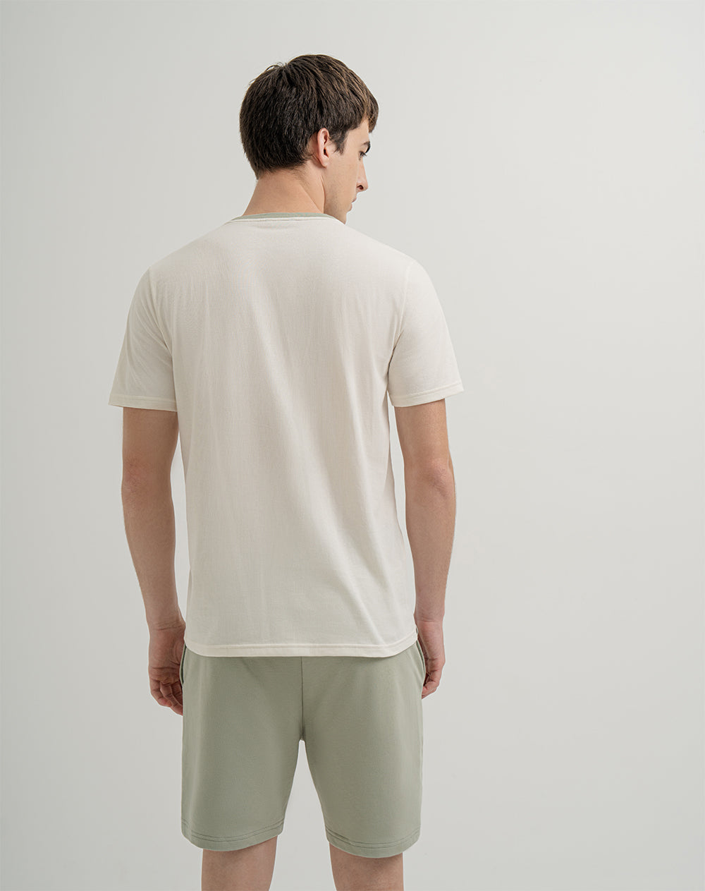 Camiseta + bermuda de pijama hombre algodón sostenible crudo y verde