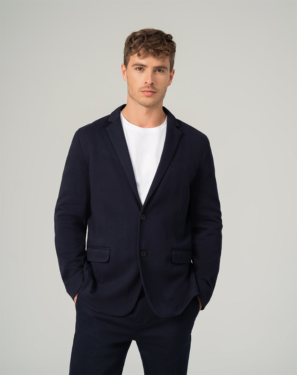 Blazer regular con forro azul hombre