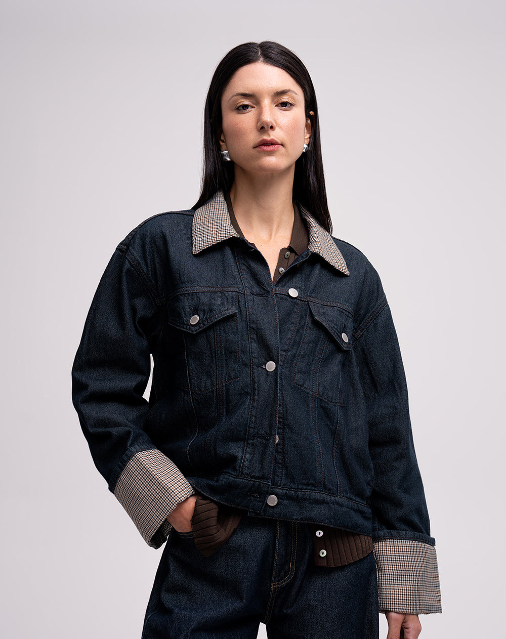 Chaqueta denim oversize azul oscuro índigo mujer