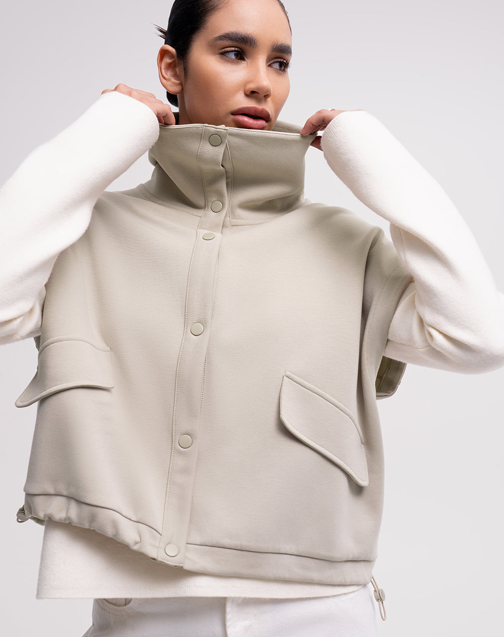 Chaleco confort oversize tacto suave arena mujer