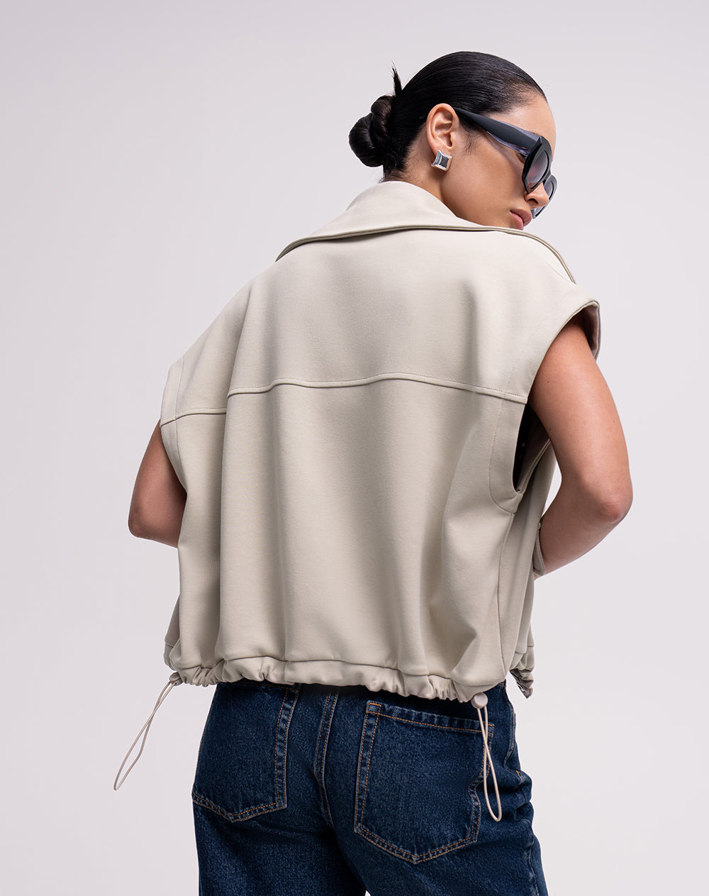 Chaleco confort oversize tacto suave arena mujer