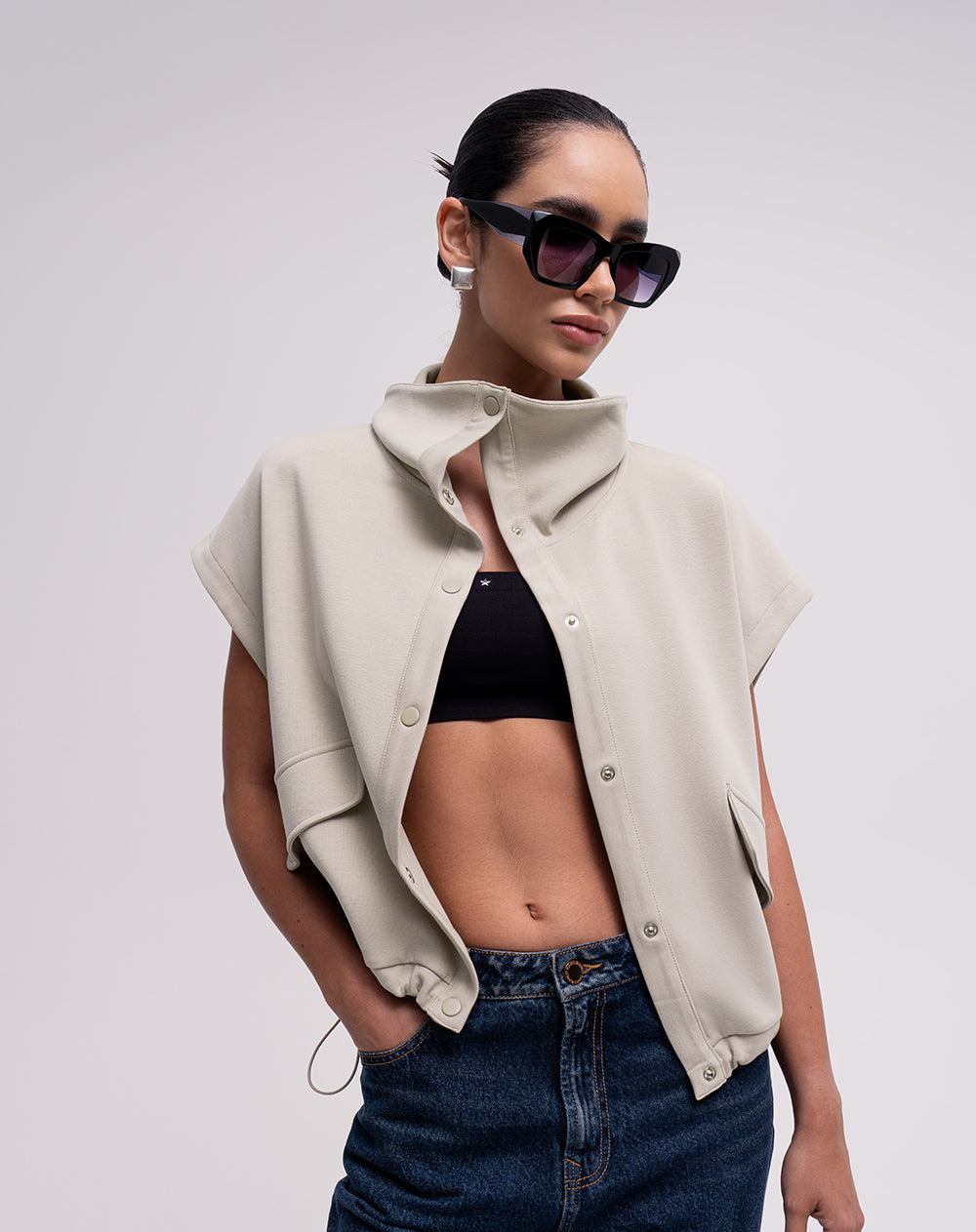 Chaleco confort oversize tacto suave arena mujer