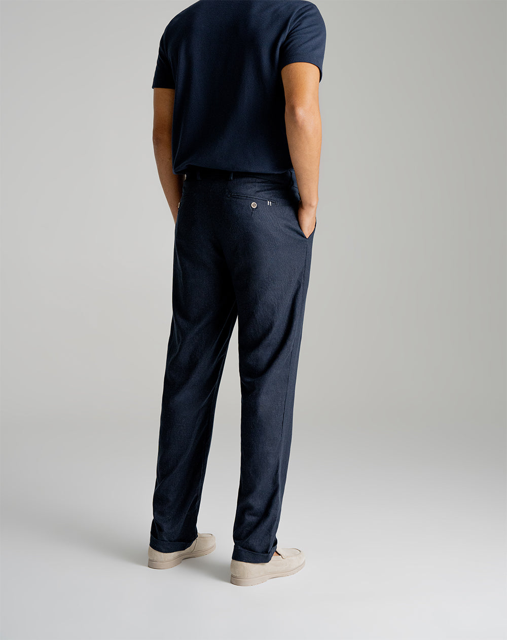 Pantalón de vestir regular lino azul hombre