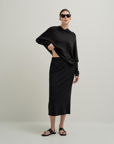 Falda midi tiro alto negro mujer