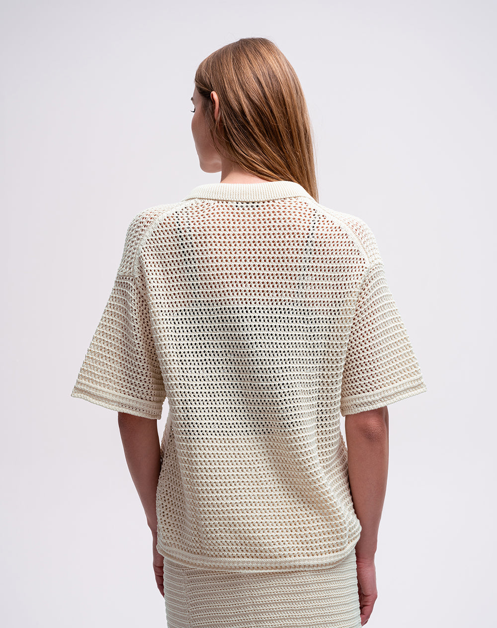Camisa manga corta loose tejido de punto khaki mujer