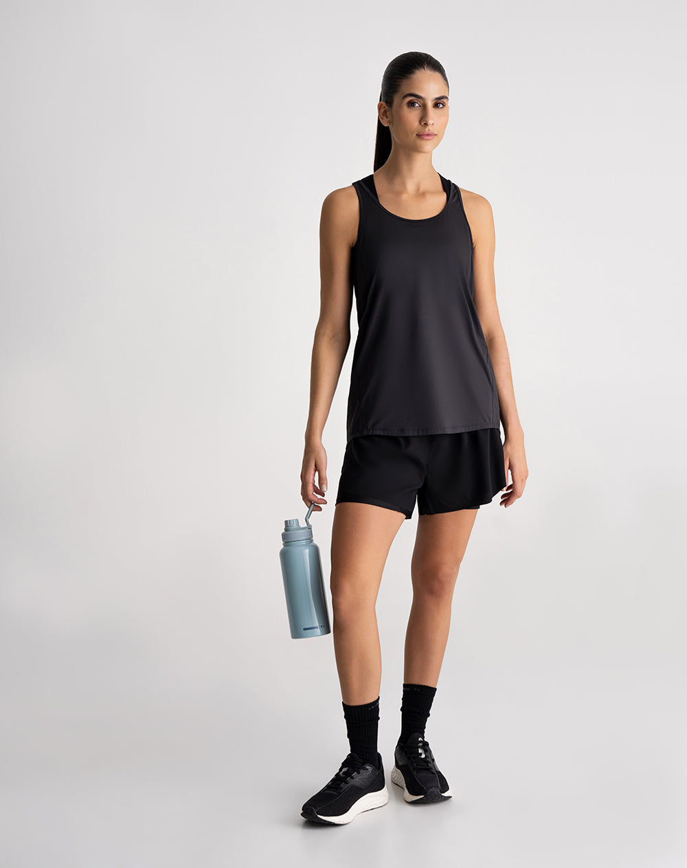 Camiseta esqueleto deportiva mujer secado rápido negra