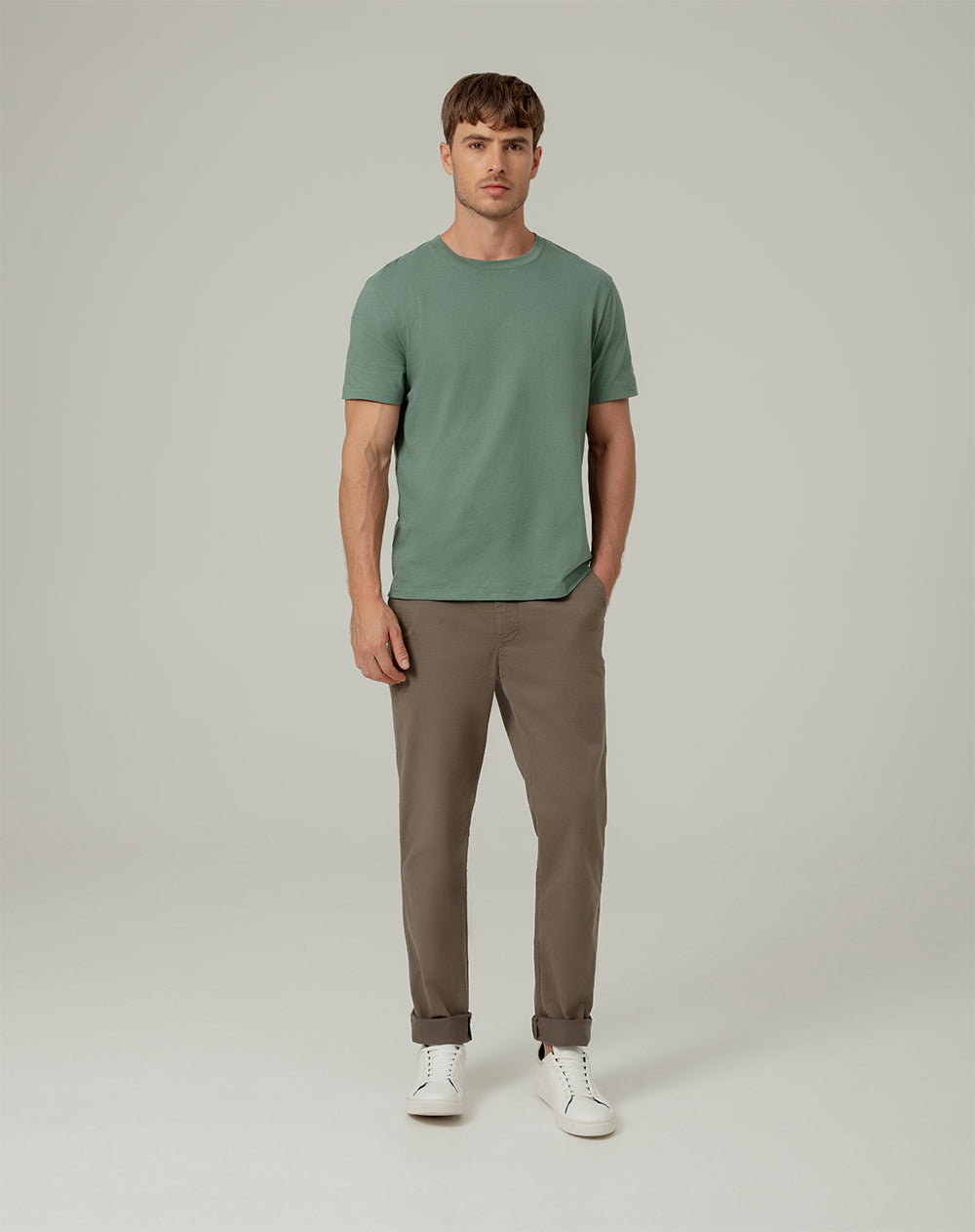Pantalón chino regular algodón verde hombre