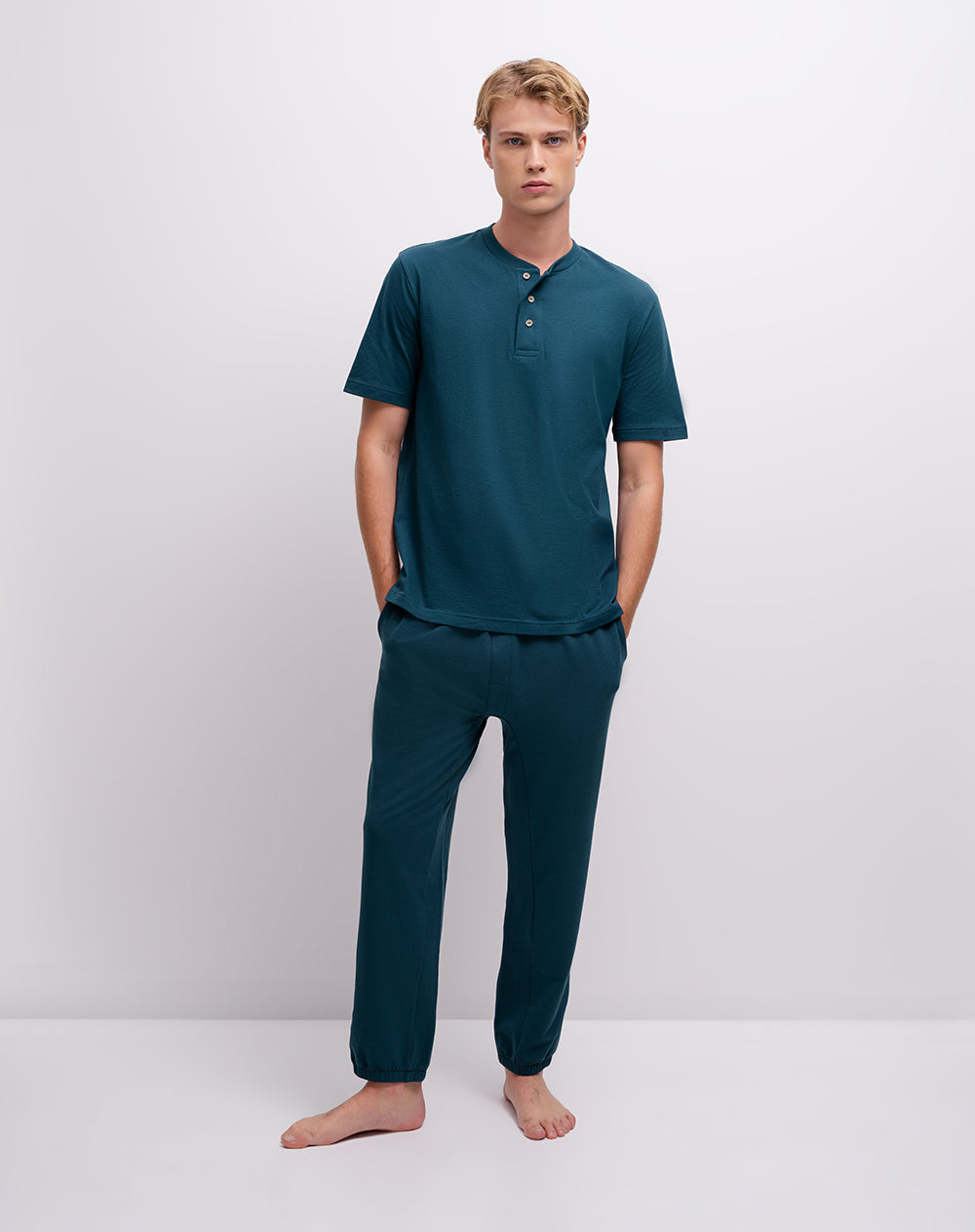 Camiseta regular algodón azul hombre