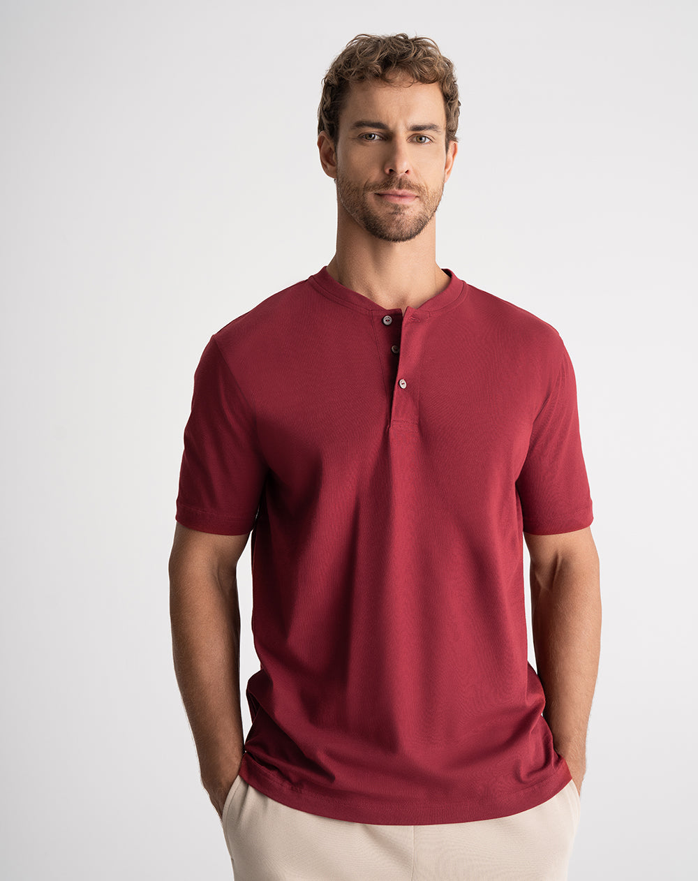Camiseta regular algodón vinotinto hombre - Main Image