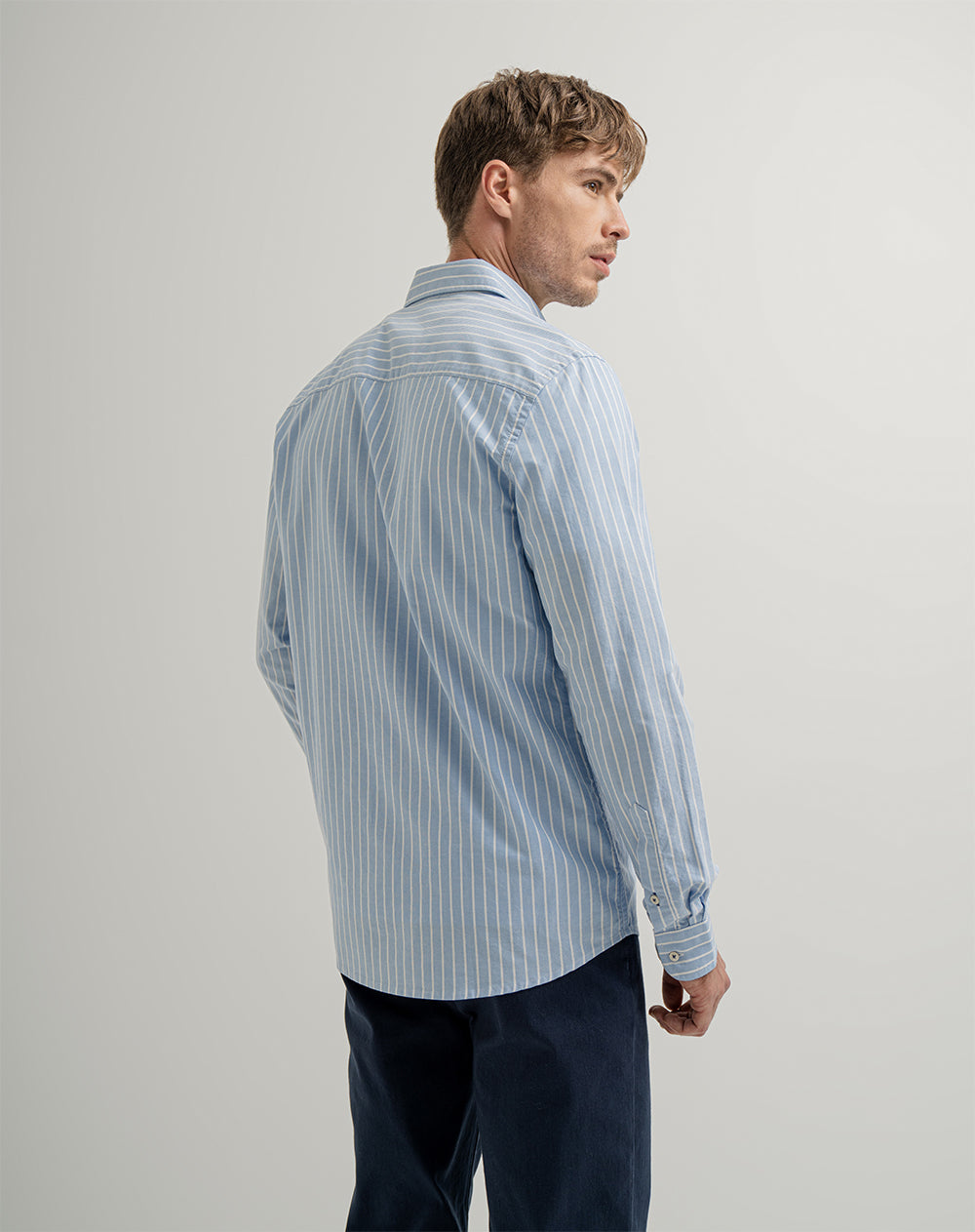 Camisa manga larga regular algodón azul hombre