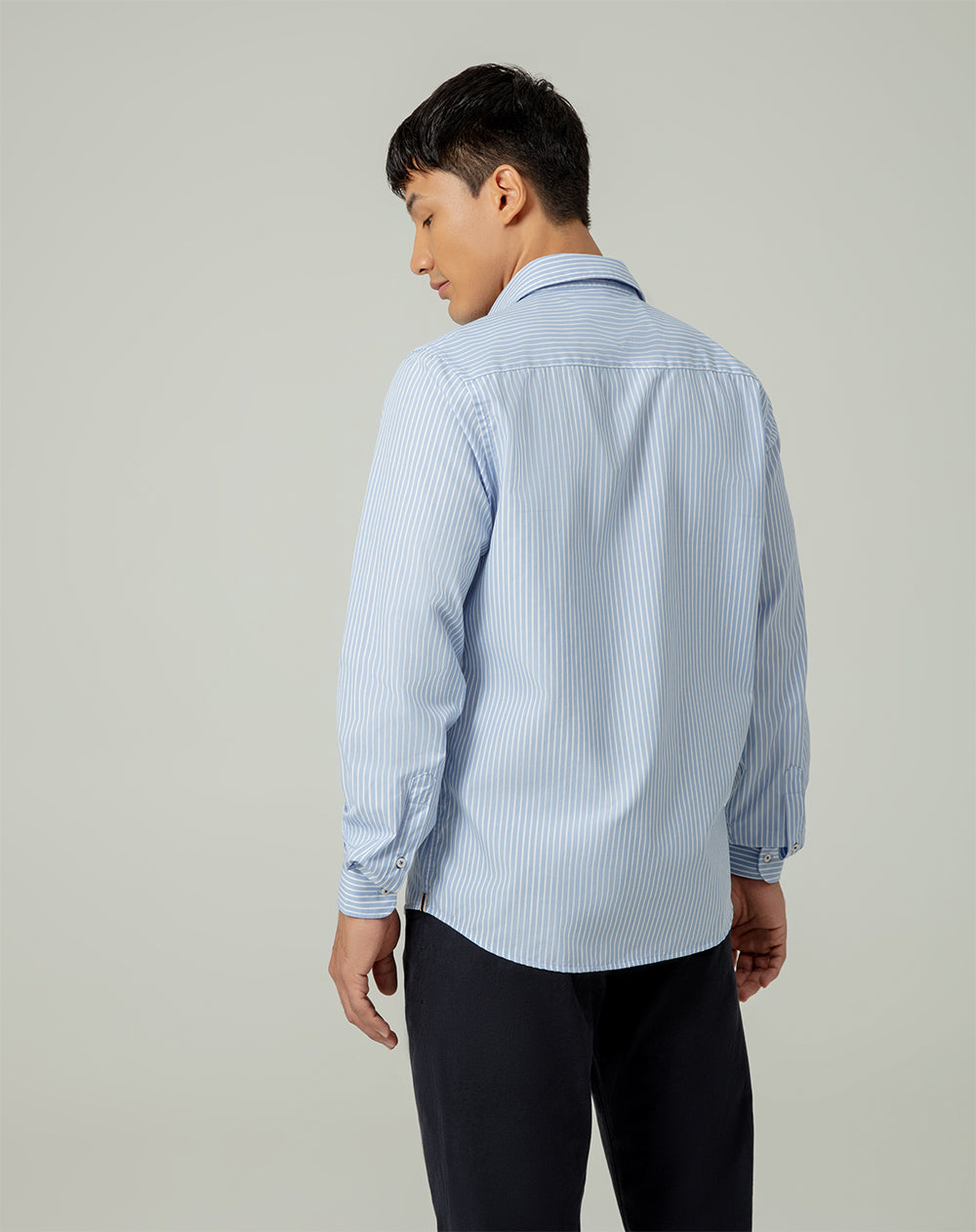 Camisa manga larga regular algodón azul hombre