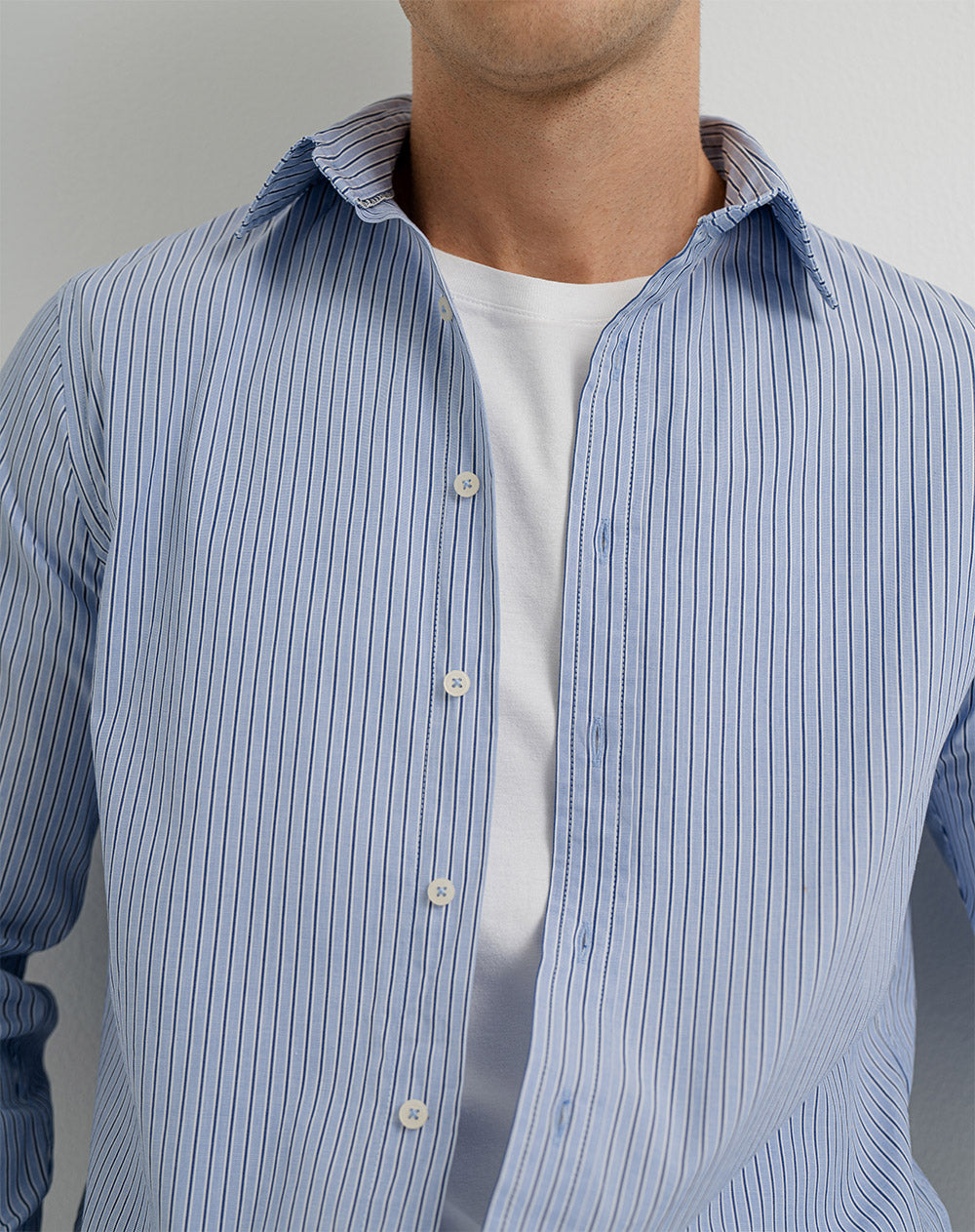 Camisa manga larga regular algodón azul hombre