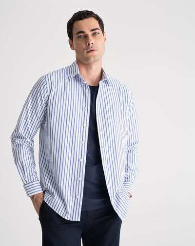 Camisa manga larga regular algodón blanca rayas hombre