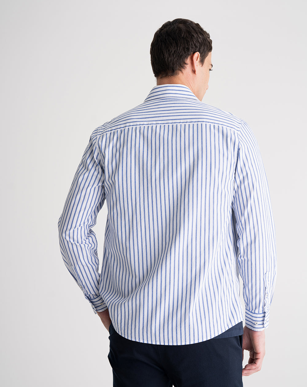 Camisa manga larga regular algodón blanca rayas hombre