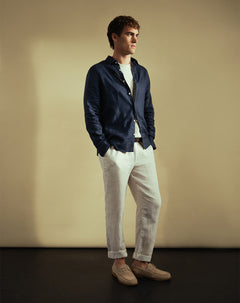 Pantalón chino regular lino caqui hombre
