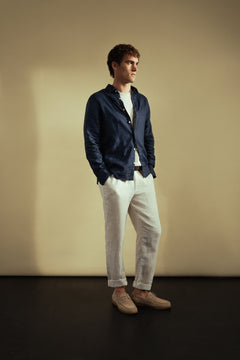Pantalón chino regular lino caqui hombre