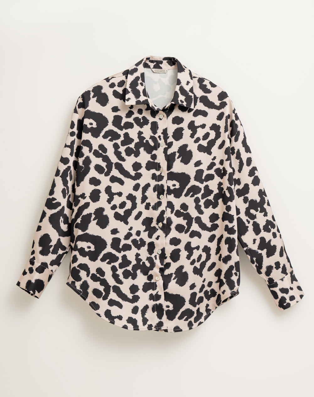 Camisa manga larga oversize satín print café mujer