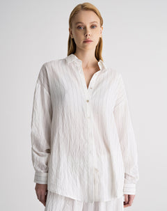 Camisa manga larga efecto arrugado habana rayas mujer