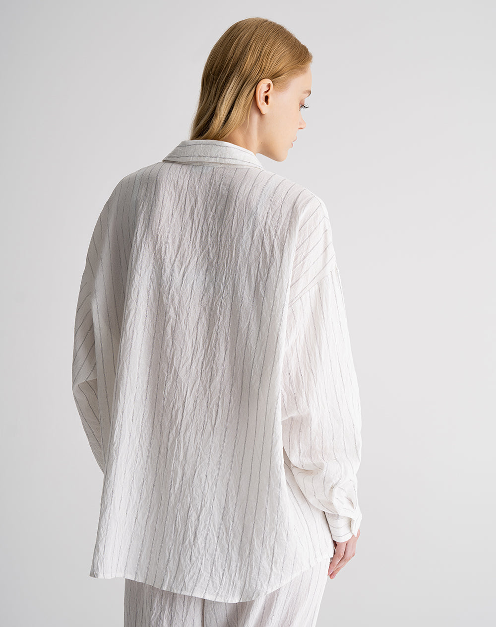 Camisa manga larga efecto arrugado habana rayas mujer