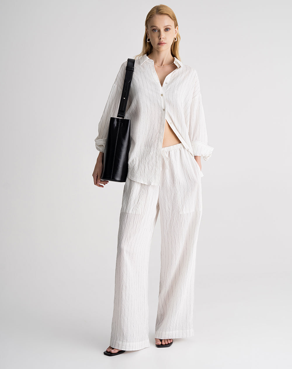 Camisa manga larga efecto arrugado habana rayas mujer