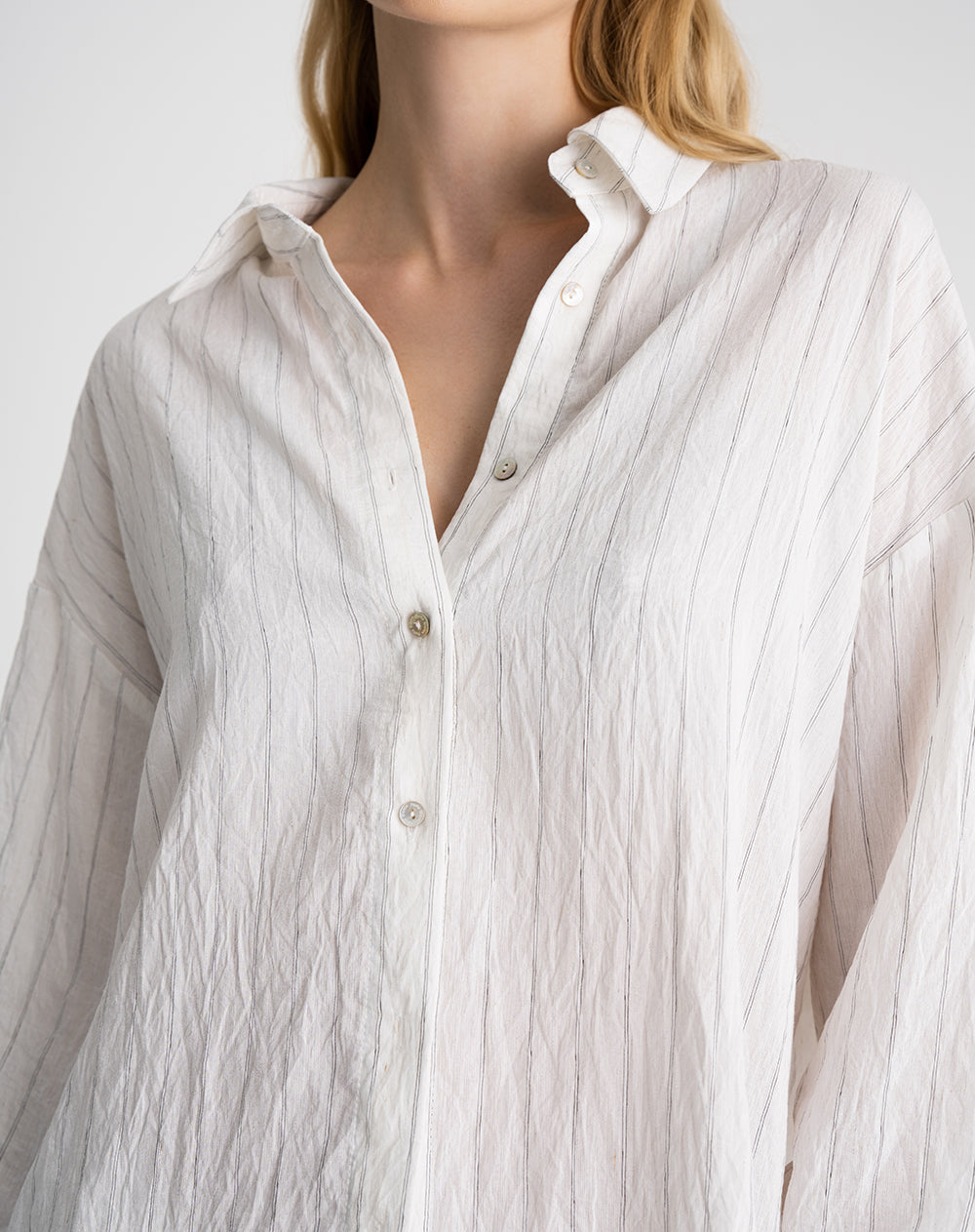 Camisa manga larga efecto arrugado habana rayas mujer