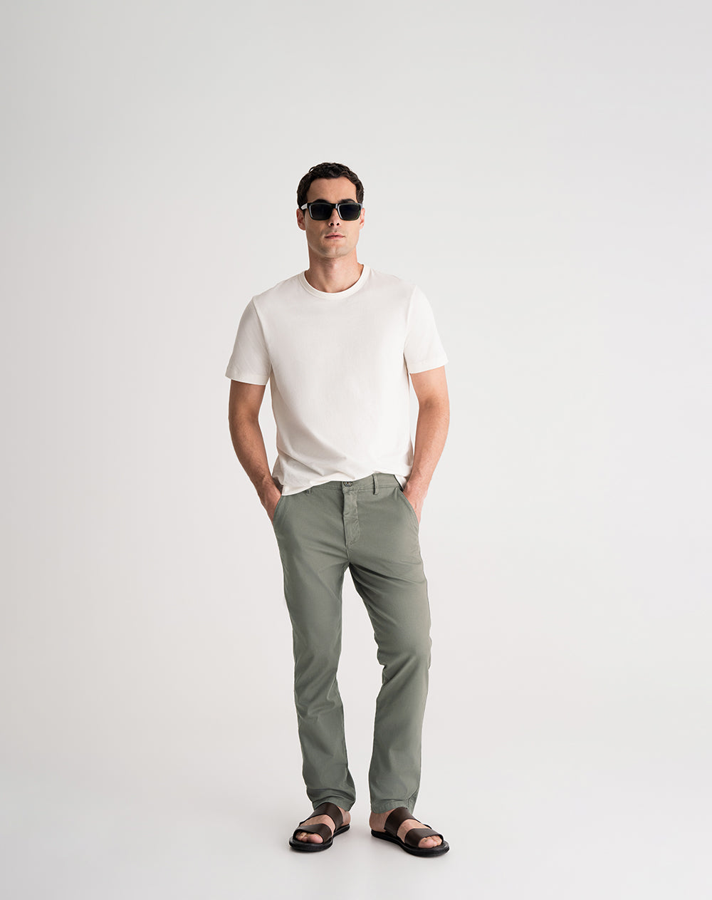 Pantalón chino regular algodón verde hombre