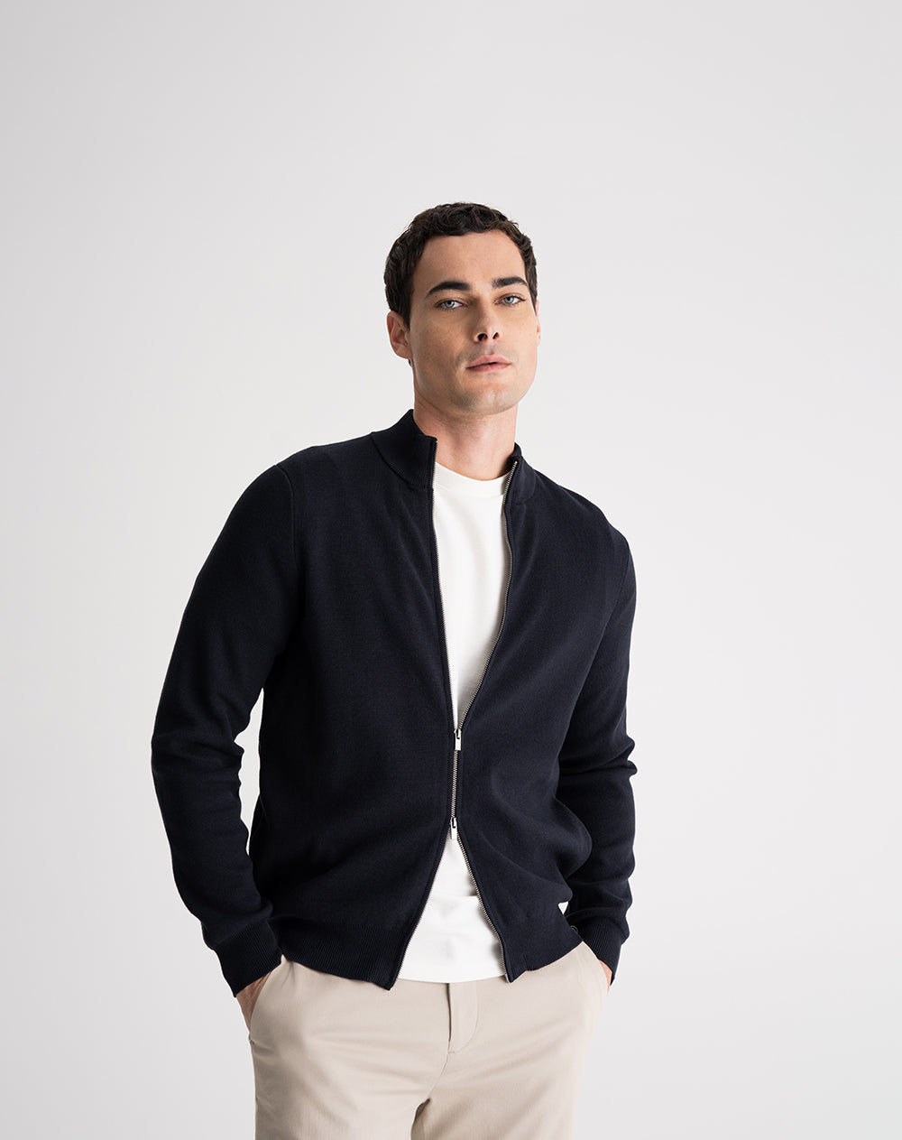 Chaqueta regular tejido de punto algodón azul hombre