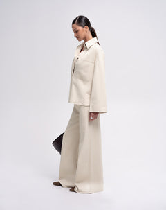 Pantalón wide leg textura habano mujer