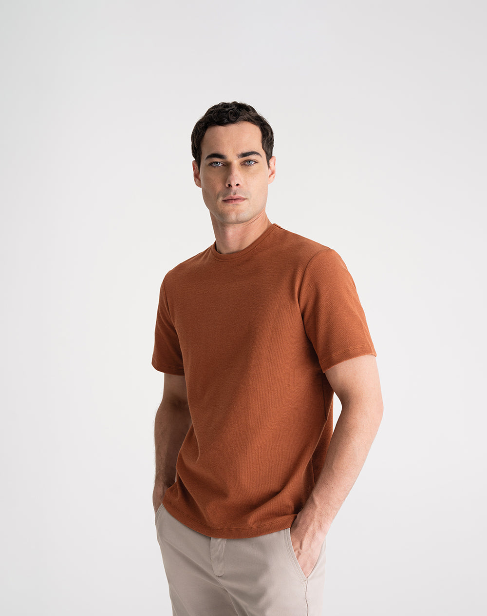 Camiseta regular fit manga corta café