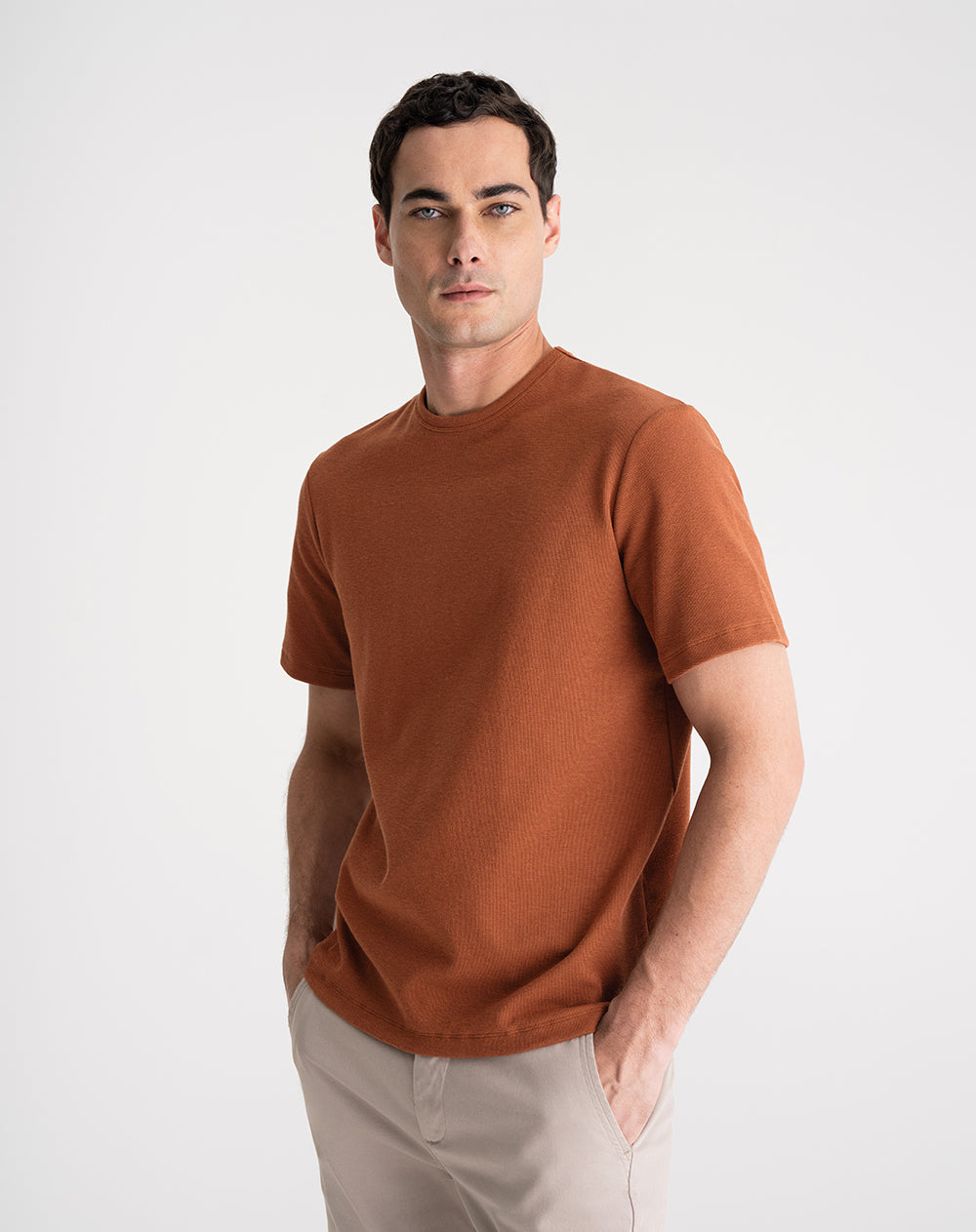 Camiseta regular fit manga corta café