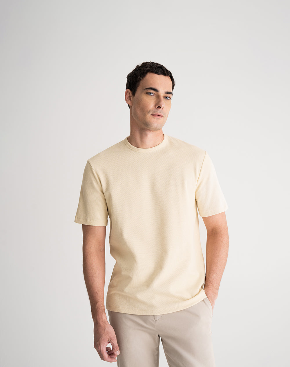Camiseta regular algodón crema hombre