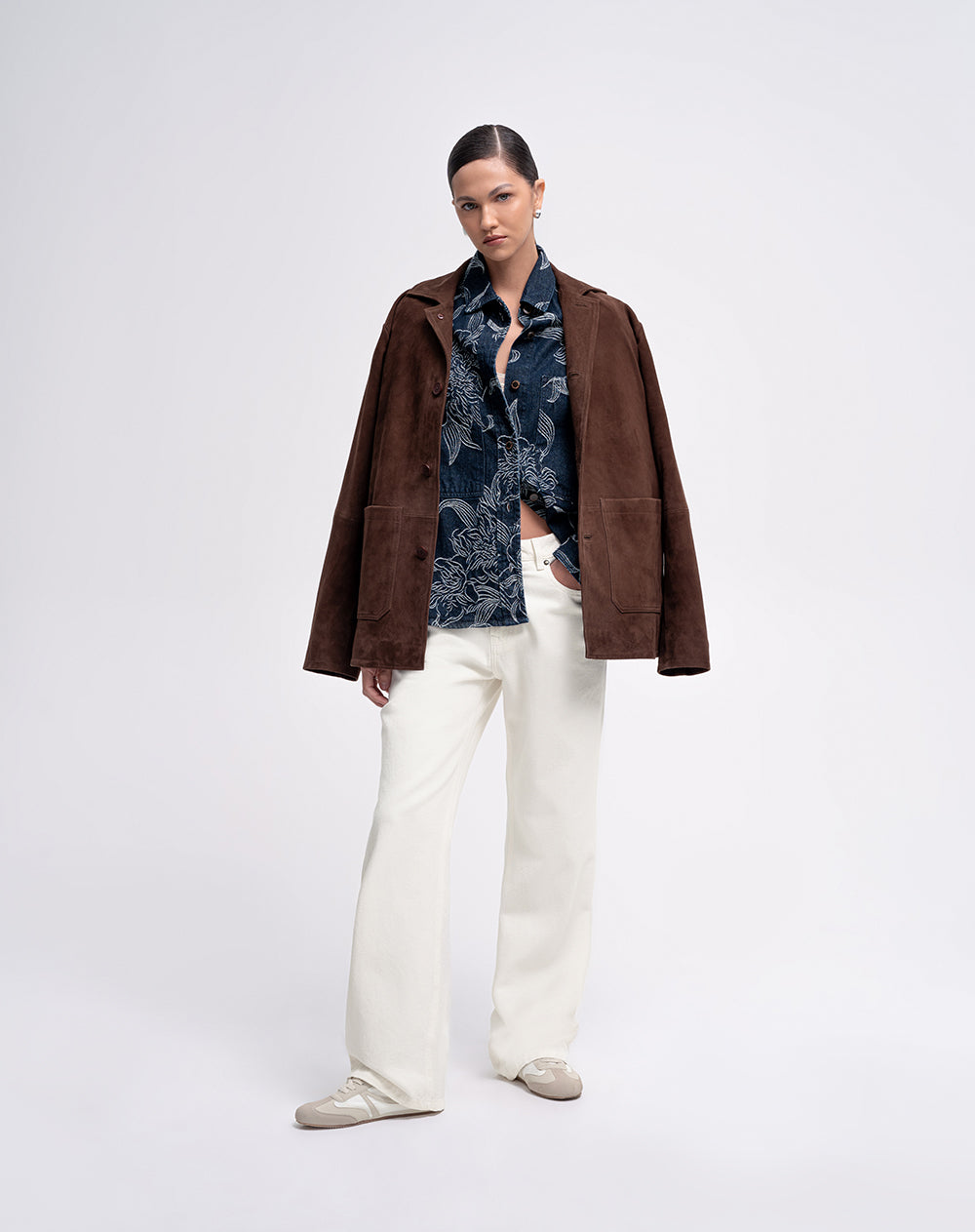 Camisa manga larga bordada indigo oscuro mujer