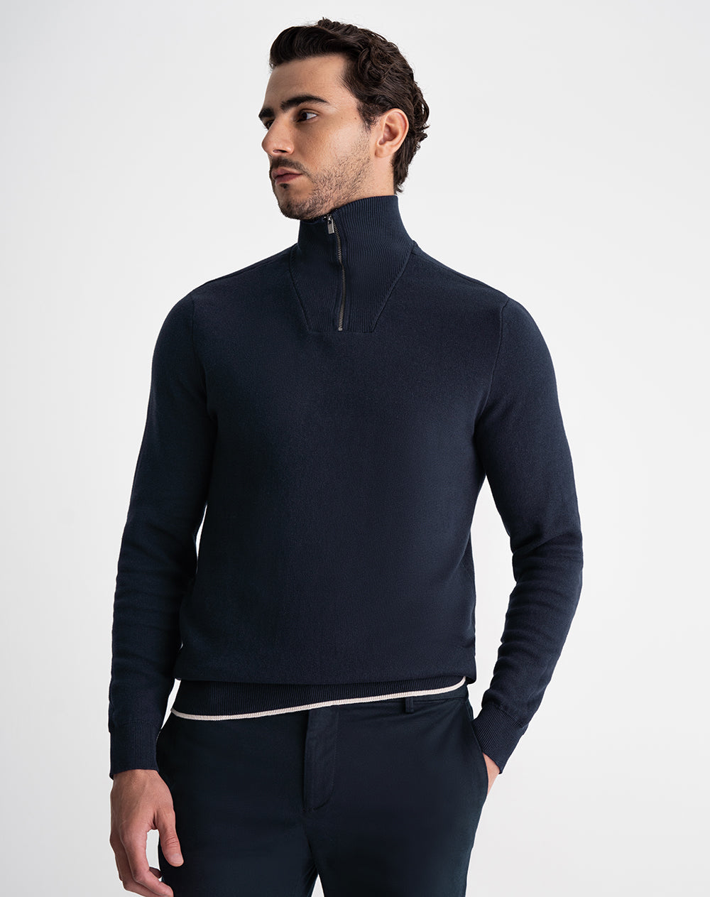 Buzo regular tejido de punto algodón azul hombre
