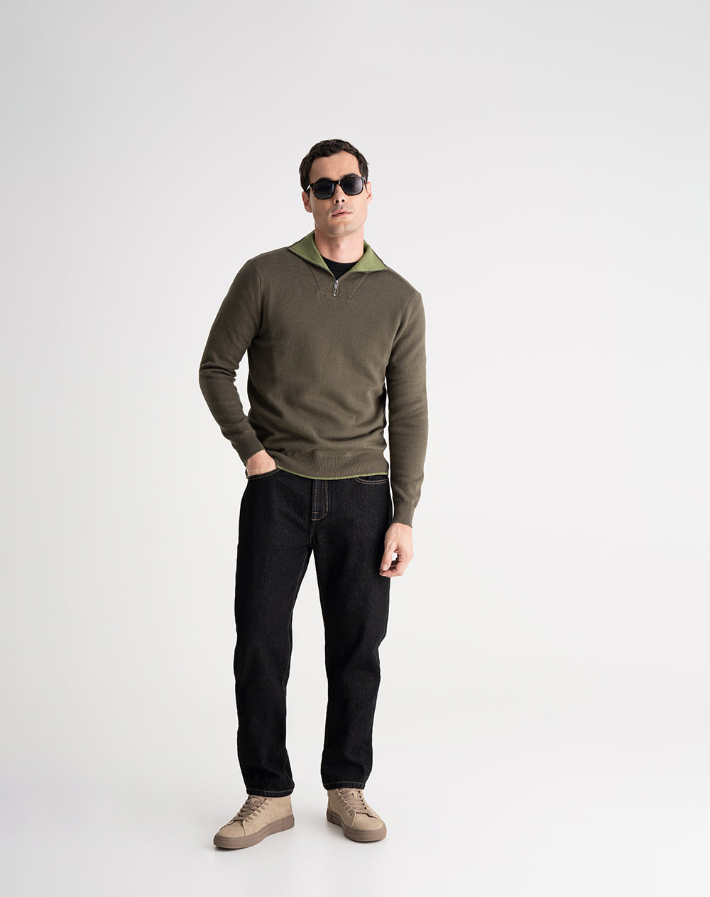 Buzo regilar tejido de punto algodón verde hombre