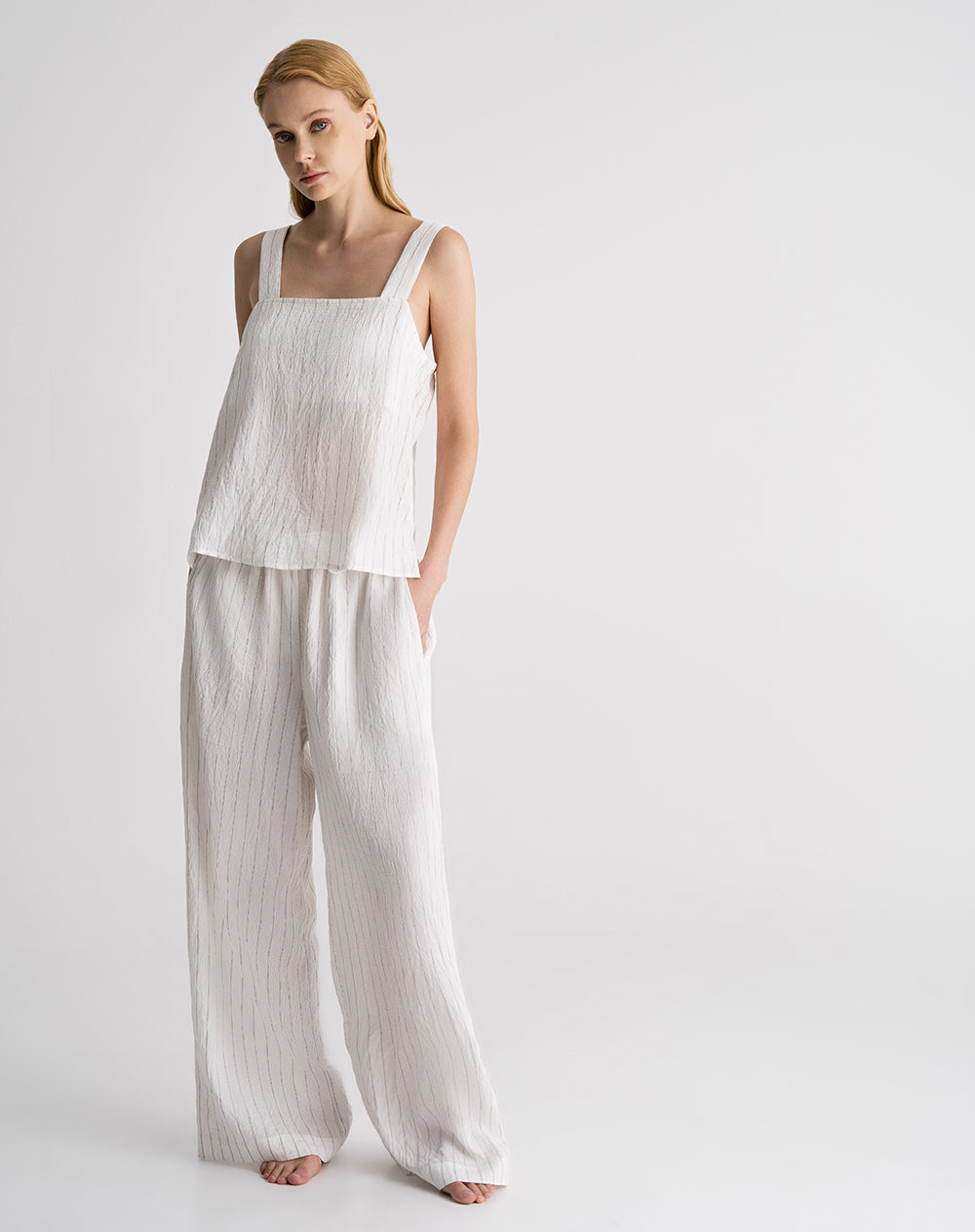 Blusa efecto arrugado habano rayas mujer