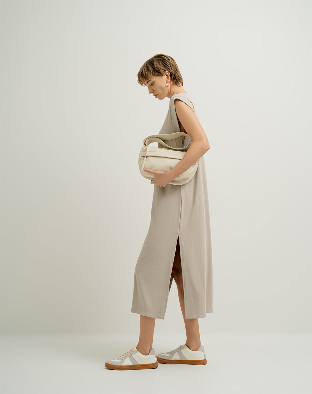 Vestido midi holgado algodón habano mujer